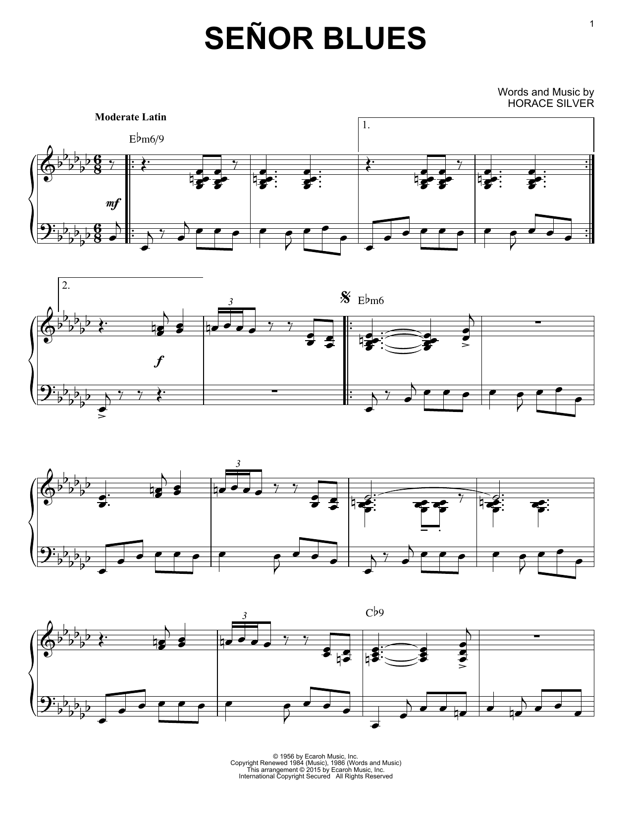 Horace Silver Señor Blues (arr. Brent Edstrom) sheet music notes and chords. Download Printable PDF.