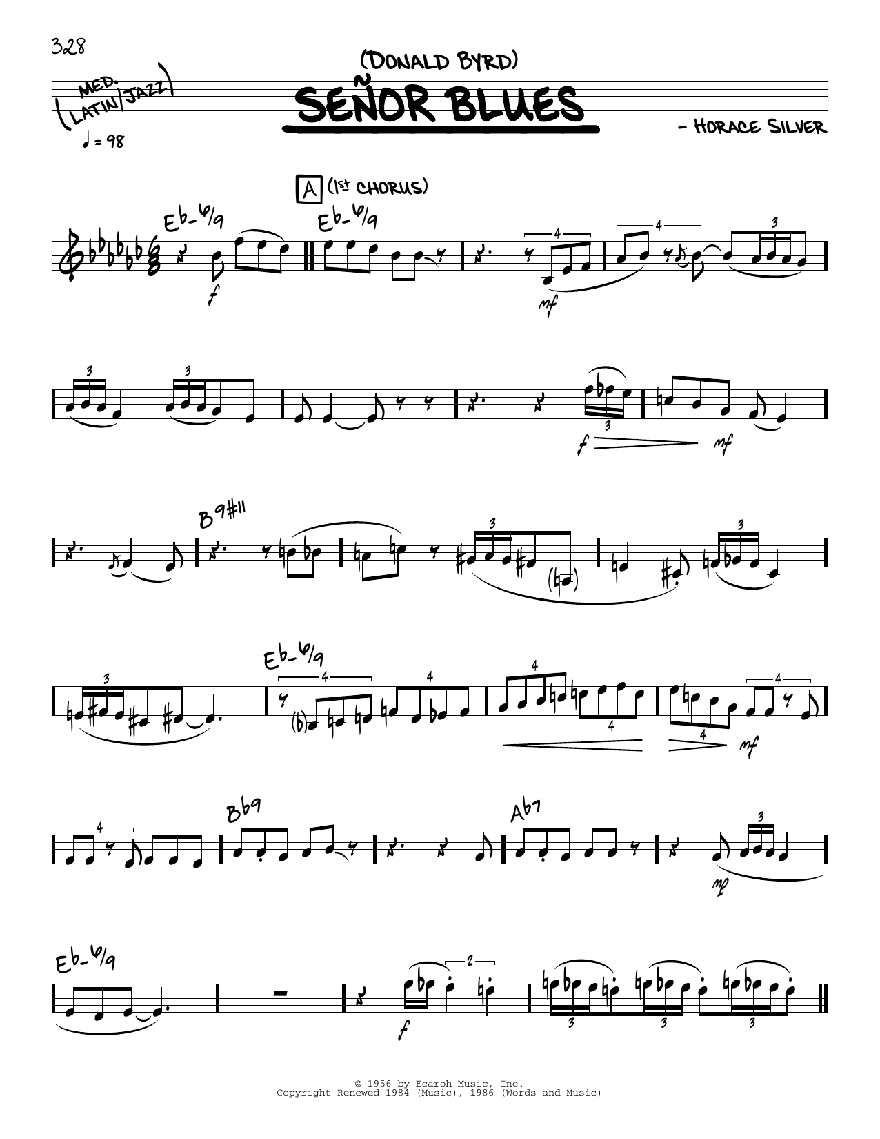 Horace Silver Señor Blues sheet music notes and chords. Download Printable PDF.