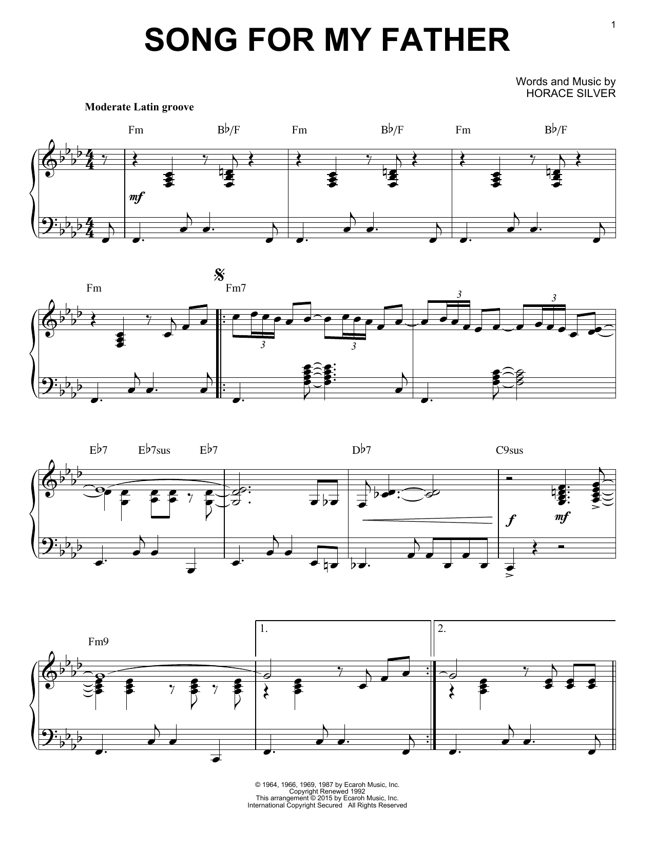 Horace Silver Song For My Father (arr. Brent Edstrom) sheet music notes and chords. Download Printable PDF.