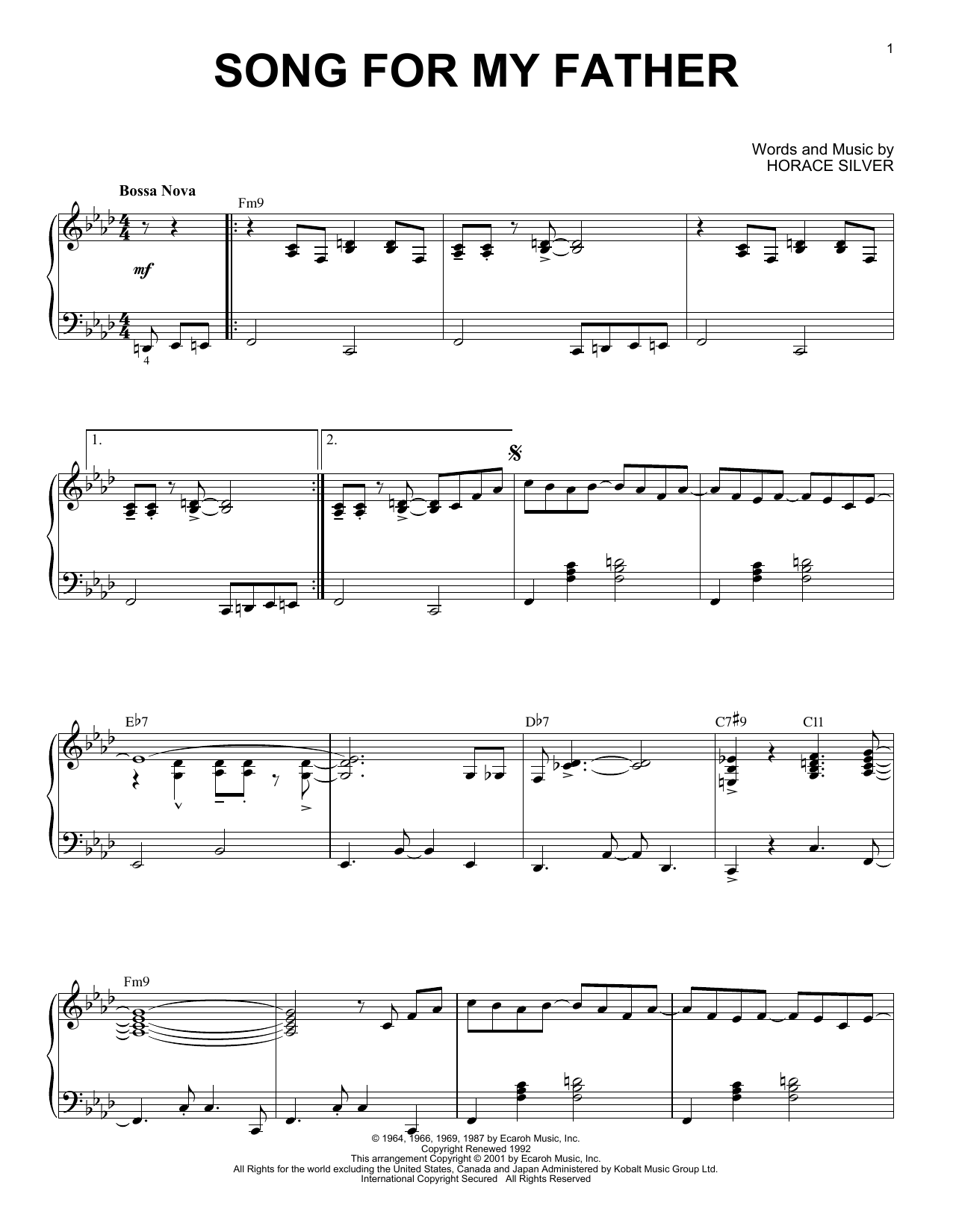 Horace Silver Song For My Father sheet music notes and chords. Download Printable PDF.