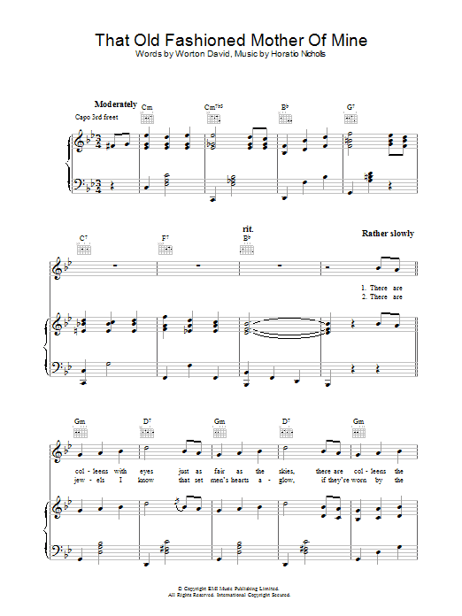 Learn to play Horatio Nicholls That Old Fashioned Mother Of Mine sheet music for Piano, Vocal & Guitar Chords in minutes. Price: 7.8900$ Horatio Nicholls That Old Fashioned Mother Of Mine sheet music notes and chords arranged for Piano, Vocal & Guitar Chords