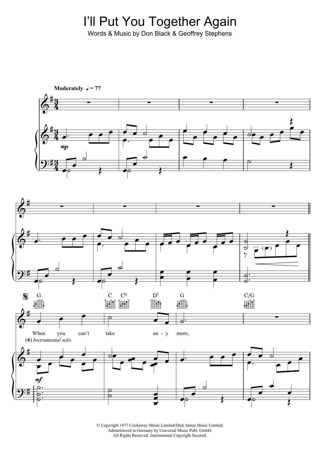 Hot Chocolate I'll Put You Together Again sheet music notes and chords. Download Printable PDF.