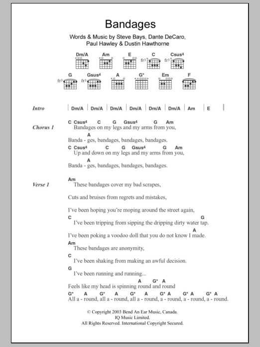 Hot Hot Heat Bandages sheet music notes and chords arranged for Guitar Chords/Lyrics