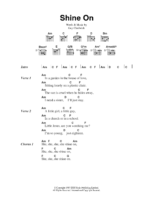 Learn to play House Of Love Shine On sheet music for Guitar Chords/Lyrics in minutes. Price: 4.4900$ House Of Love Shine On sheet music notes and chords arranged for Guitar Chords/Lyrics