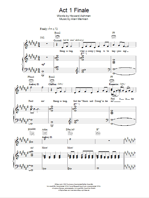 Howard Ashman Finale (Don't Feed The Plants) (from Little Shop of Horrors) sheet music notes and chords arranged for Piano, Vocal & Guitar Chords