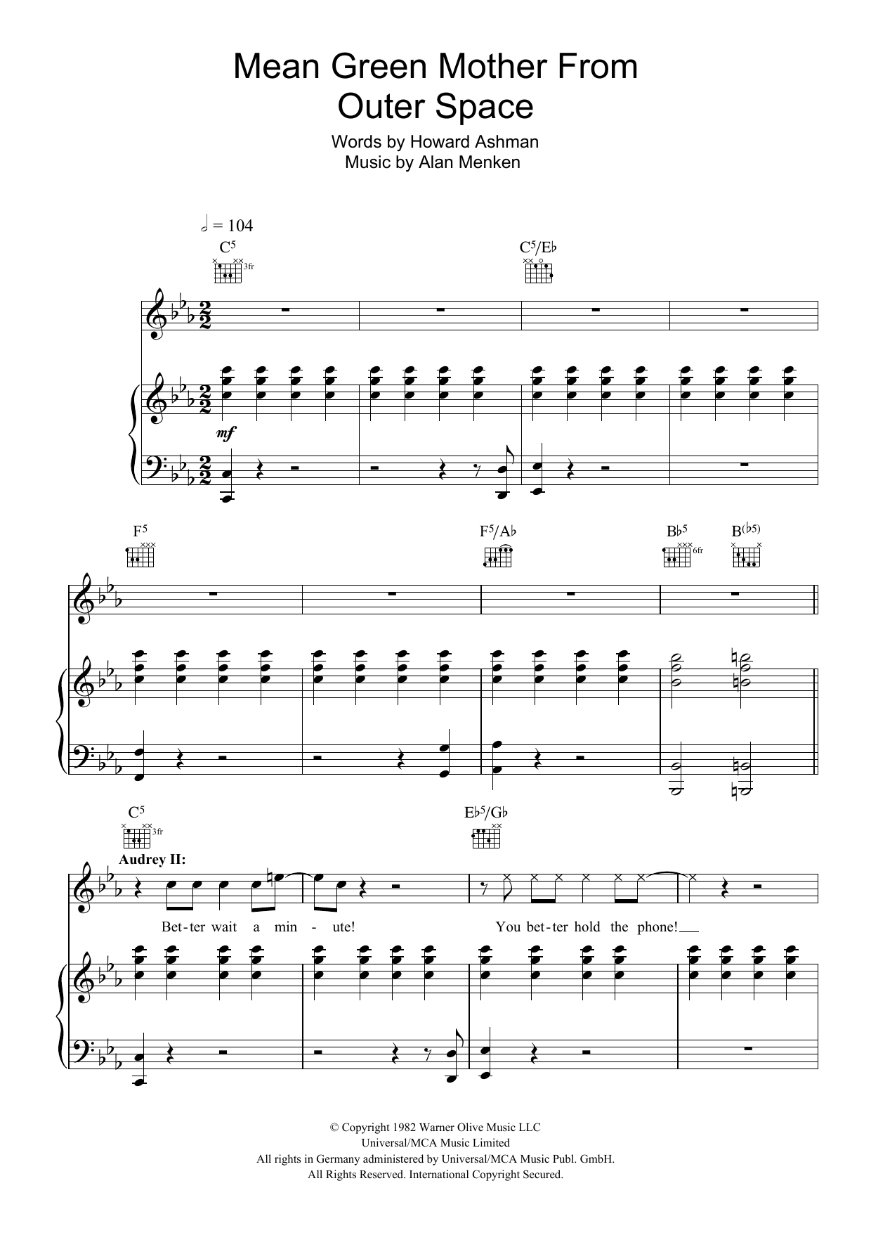 Learn to play Howard Ashman Mean Green Mother From Outer Space (from Little Shop of Horrors) sheet music for Piano, Vocal & Guitar Chords in minutes. Price: 7.8900$ Howard Ashman Mean Green Mother From Outer Space (from Little Shop of Horrors) sheet music notes and chords arranged for Piano, Vocal & Guitar Chords