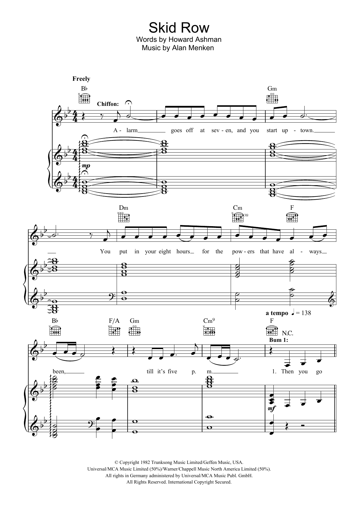 Howard Ashman Skid Row (Downtown) (from Little Shop of Horrors) sheet music notes and chords. Download Printable PDF.