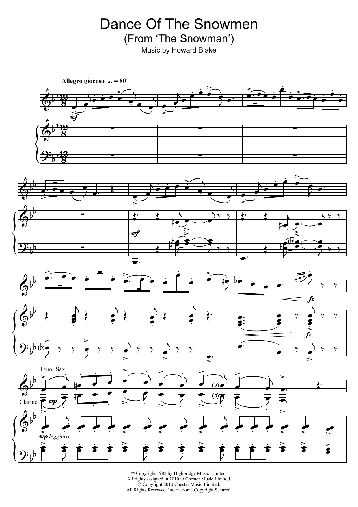 Howard Blake Dance Of The Snowmen (from The Snowman) sheet music notes and chords. Download Printable PDF.