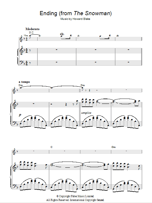 Howard Blake Ending (from The Snowman) sheet music notes and chords arranged for Piano, Vocal & Guitar Chords