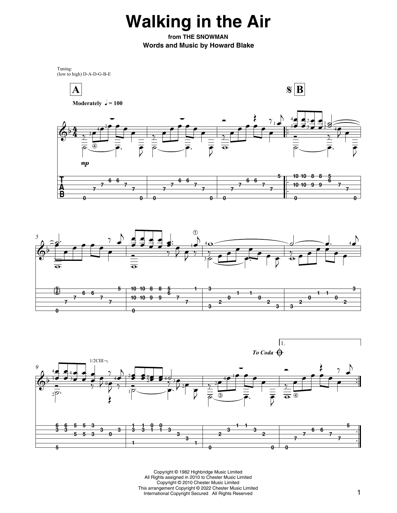 Howard Blake Walking In The Air (from The Snowman) (arr. David Jaggs) sheet music notes and chords. Download Printable PDF.