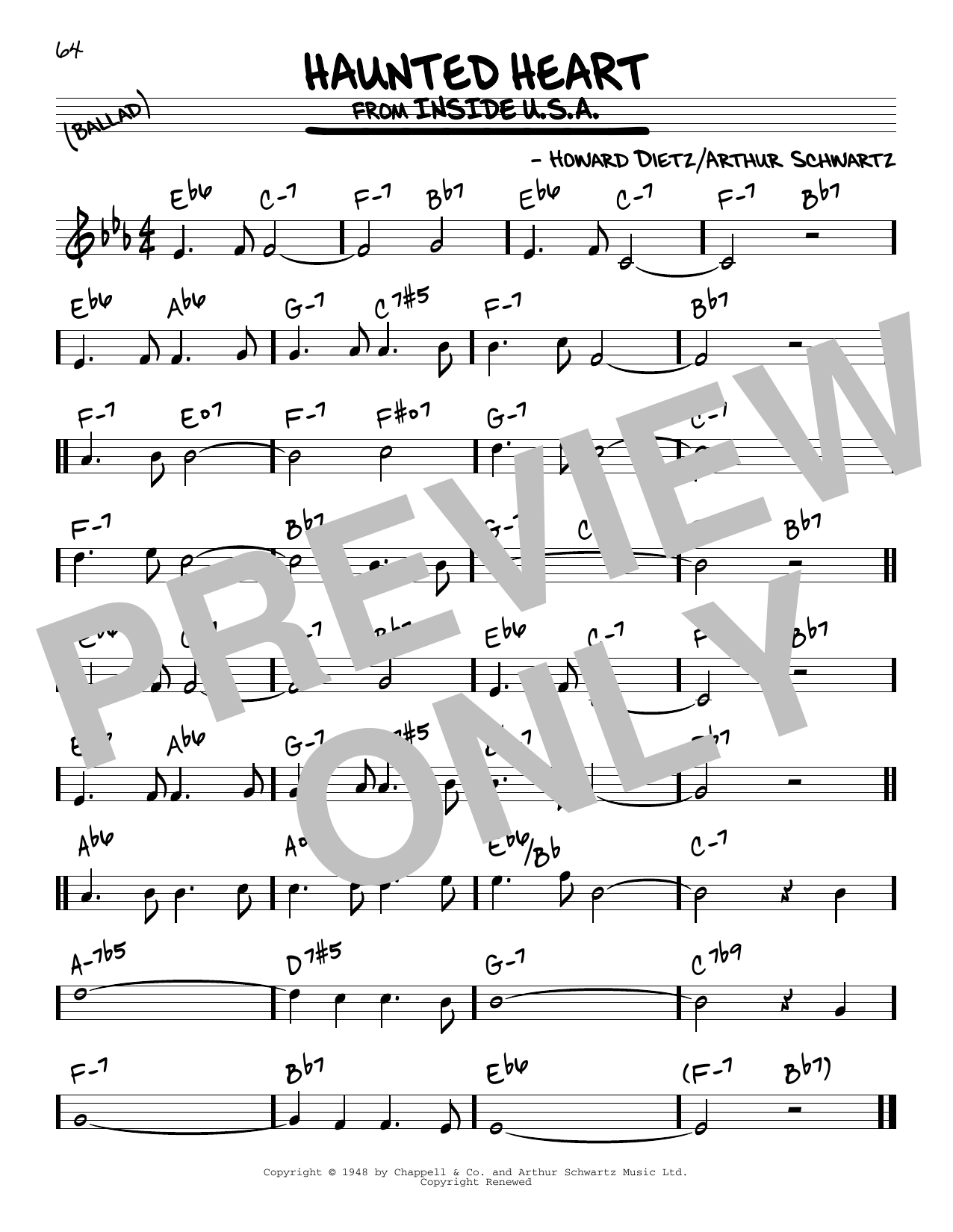 Learn to play Howard Dietz Haunted Heart sheet music for Real Book – Melody & Chords in minutes. Price: 5.9900$ Howard Dietz Haunted Heart sheet music notes and chords arranged for Real Book – Melody & Chords