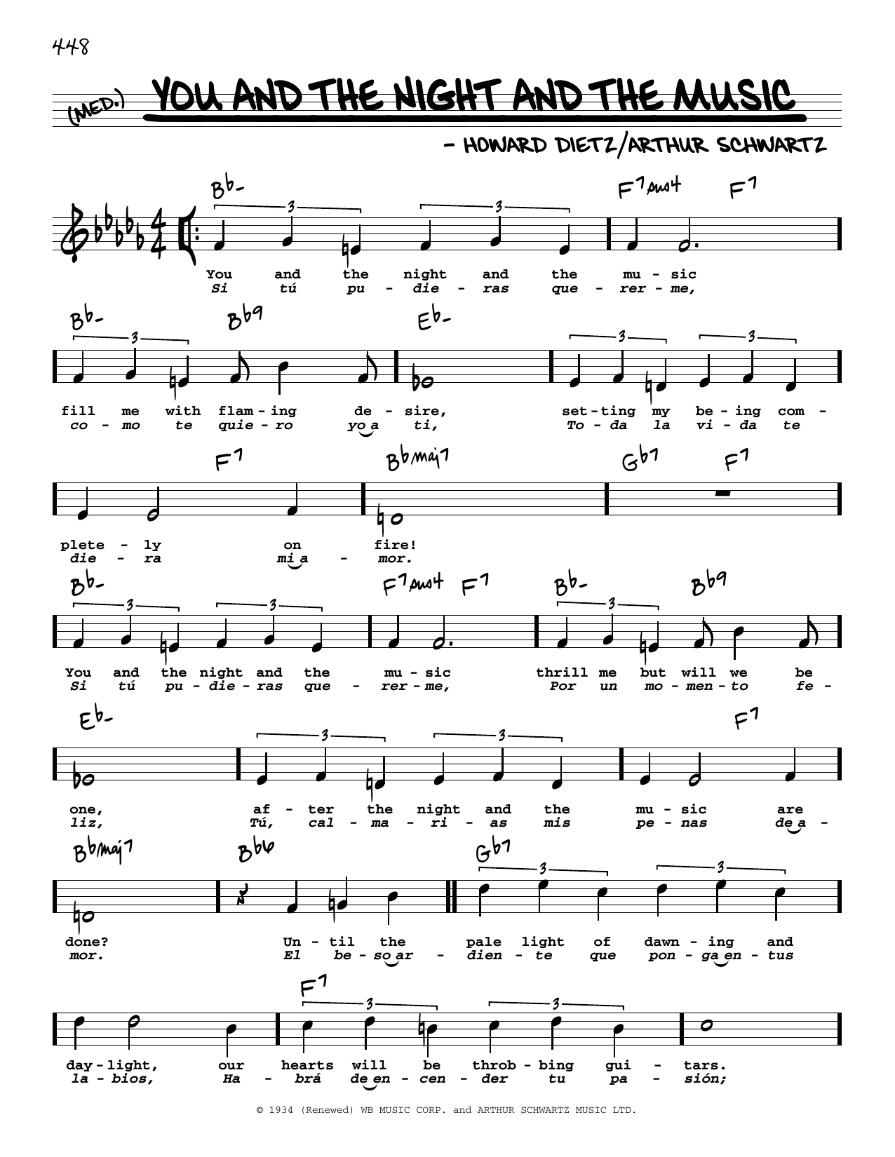 Learn to play Howard Dietz You And The Night And The Music (High Voice) sheet music for Real Book – Melody, Lyrics & Chords in minutes. Price: 5.9900$ Howard Dietz You And The Night And The Music (High Voice) sheet music notes and chords arranged for Real Book – Melody, Lyrics & Chords