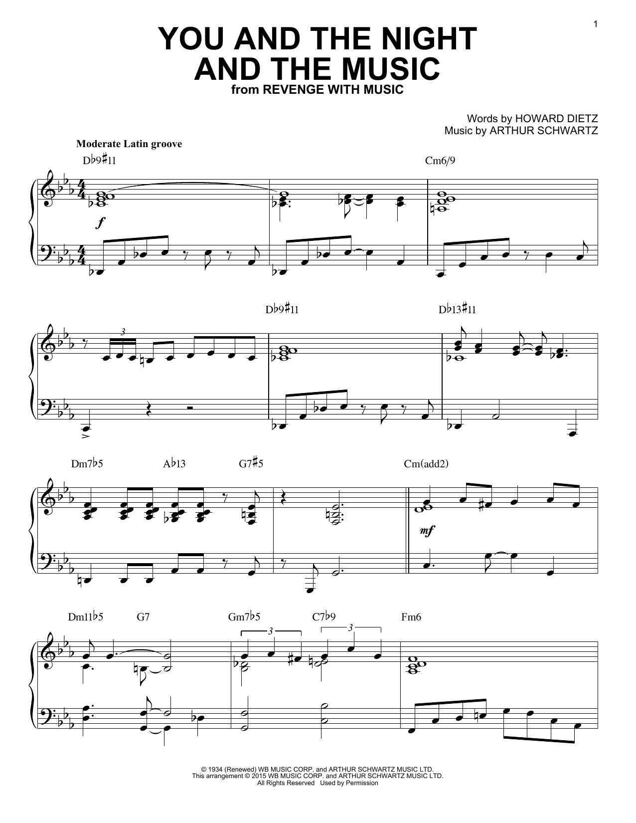 Howard Dietz You And The Night And The Music [Jazz version] (arr. Brent Edstrom) sheet music notes and chords. Download Printable PDF.