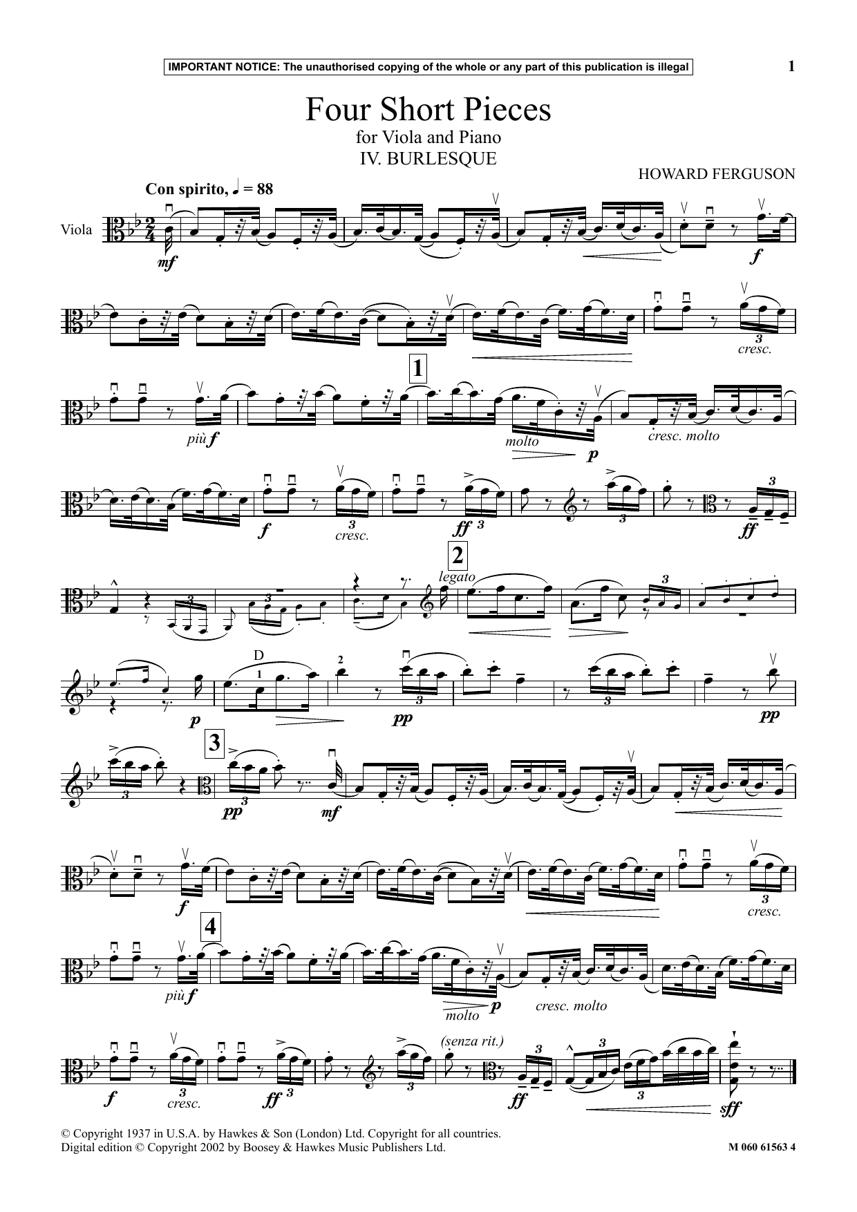 Learn to play Howard Ferguson IV. Burlesque (from Four Short Pieces For Viola And Piano) sheet music for Viola and Piano in minutes. Price: 6.9900$ Howard Ferguson IV. Burlesque (from Four Short Pieces For Viola And Piano) sheet music notes and chords arranged for Viola and Piano