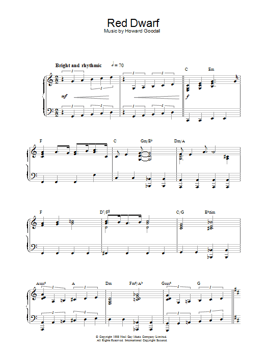 Howard Goodall Theme from Red Dwarf sheet music notes and chords arranged for Piano Solo