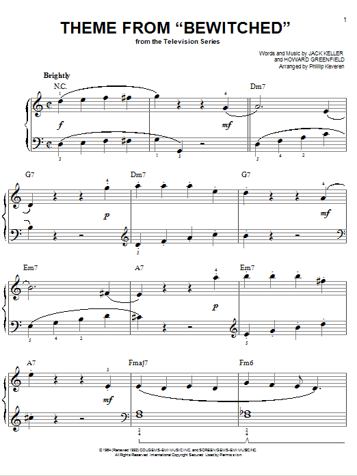 Howard Greenfield Theme from Bewitched sheet music notes and chords. Download Printable PDF.