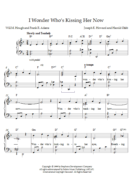 Joseph E. Howard I Wonder Who's Kissing Her Now sheet music notes and chords. Download Printable PDF.