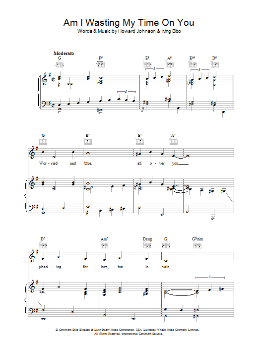 Learn to play Howard Johnson Am I Wasting My Time On You sheet music for Piano, Vocal & Guitar Chords in minutes. Price: 7.8900$ Howard Johnson Am I Wasting My Time On You sheet music notes and chords arranged for Piano, Vocal & Guitar Chords