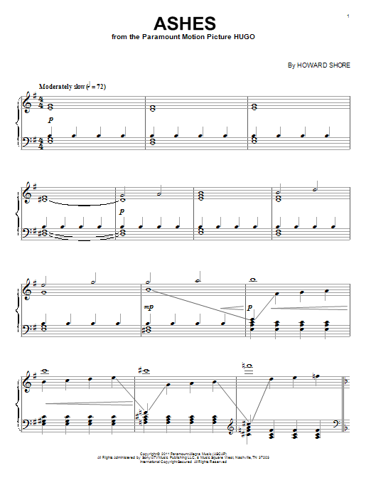 Learn to play Howard Shore Ashes sheet music for Piano Solo in minutes. Price: 7.8900$ Howard Shore Ashes sheet music notes and chords arranged for Piano Solo