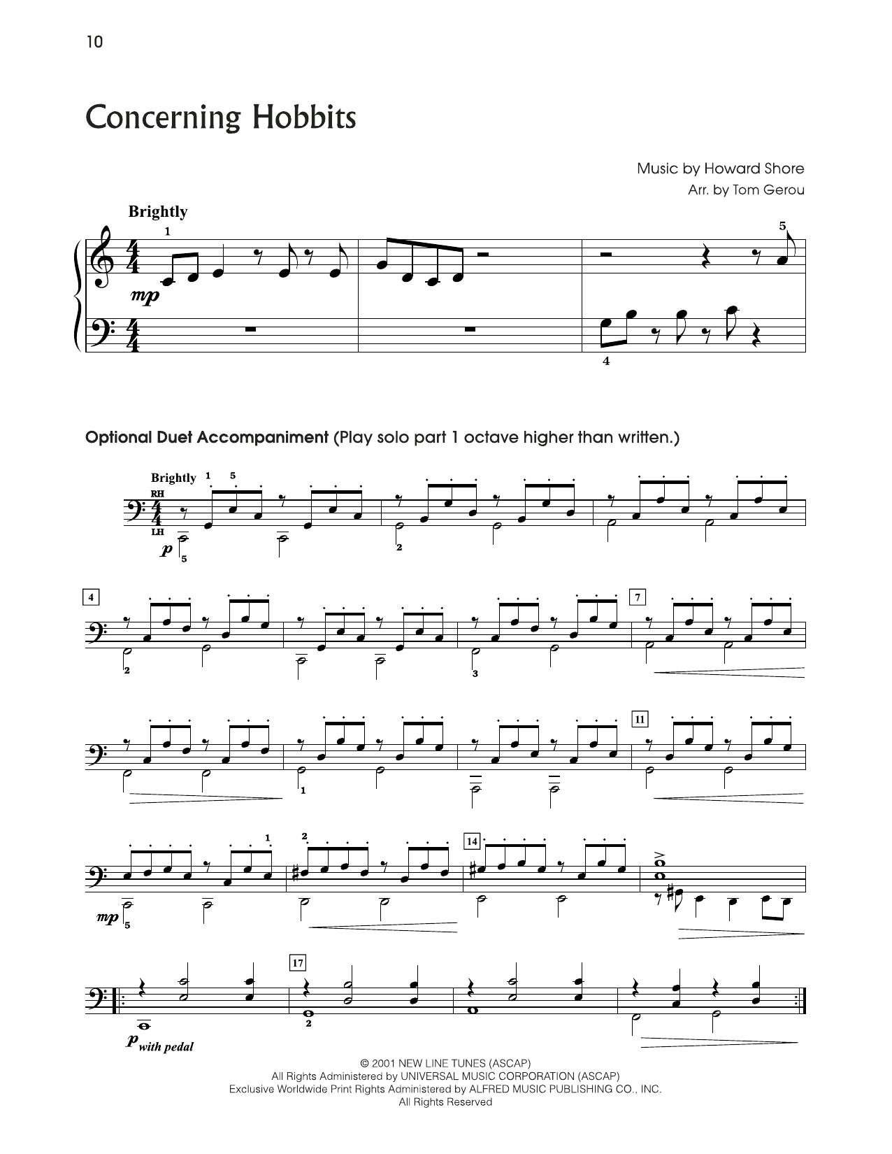 Howard Shore Concerning Hobbits (from The Lord Of The Rings) (arr. Tom Gerou) sheet music notes and chords. Download Printable PDF.