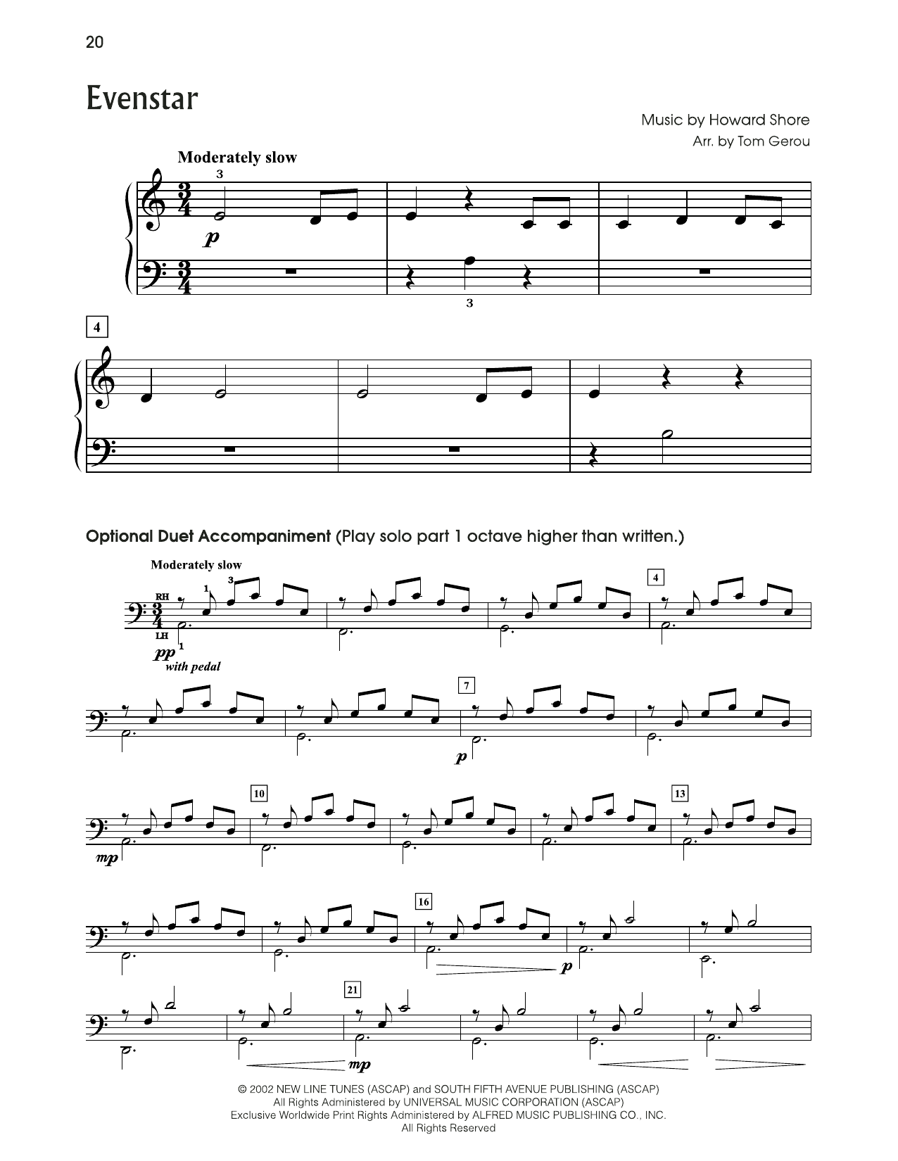 Howard Shore Evenstar (from The Lord Of The Rings) (arr. Tom Gerou) sheet music notes and chords. Download Printable PDF.