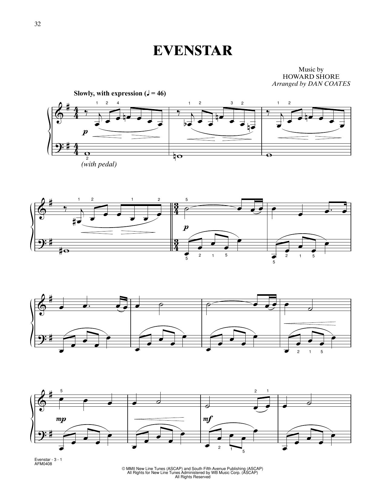 Howard Shore Evenstar (from The Lord Of The Rings: The Two Towers) (arr. Dan Coates) sheet music notes and chords. Download Printable PDF.