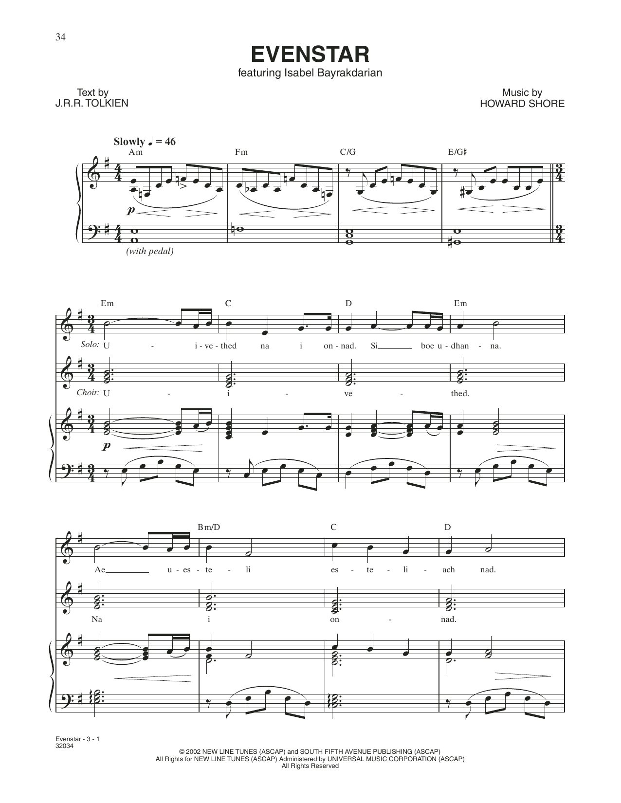 Howard Shore Evenstar (from The Lord Of The Rings: The Two Towers) sheet music notes and chords. Download Printable PDF.