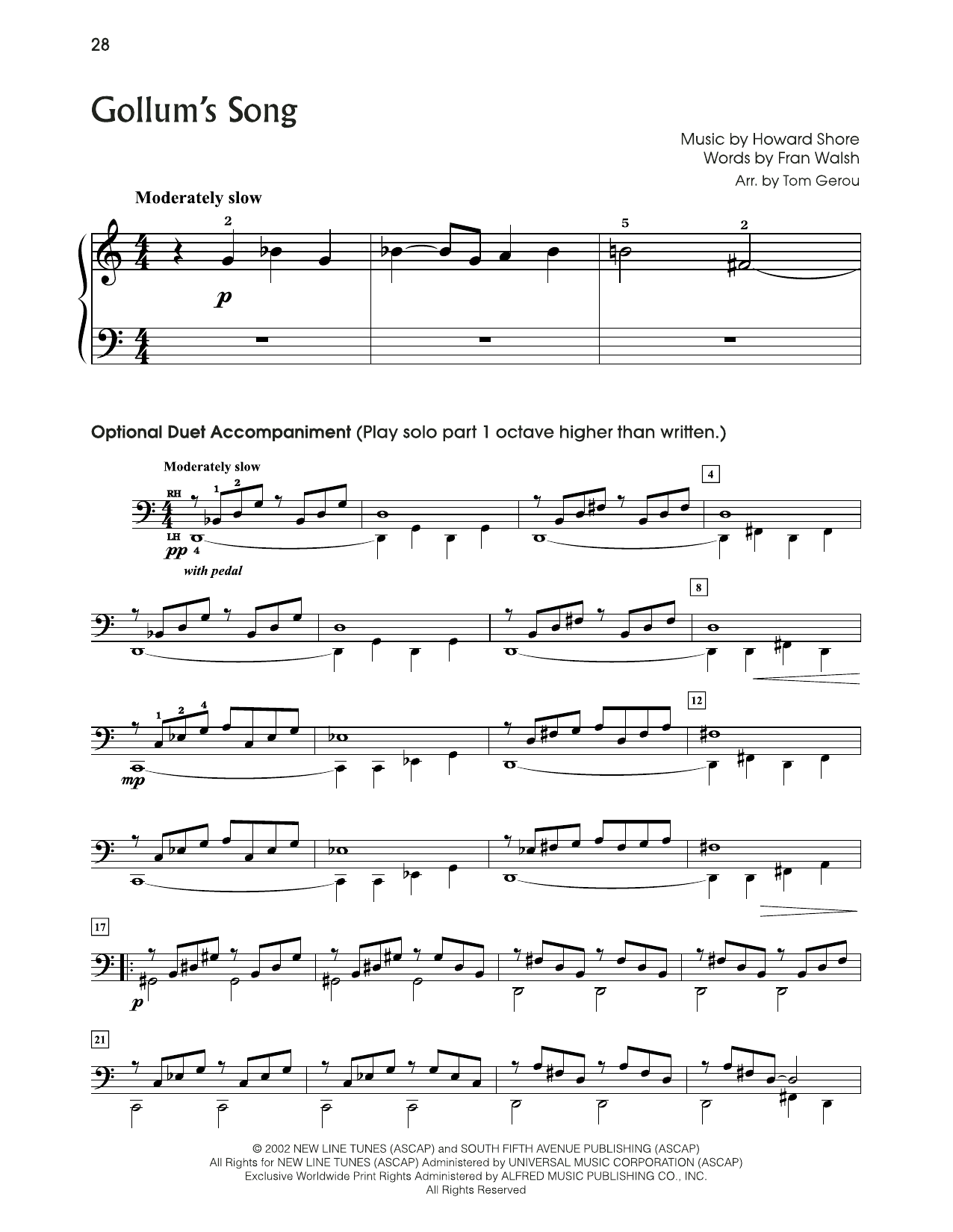 Howard Shore Gollum's Song (from The Lord Of The Rings) (arr. Tom Gerou) sheet music notes and chords. Download Printable PDF.