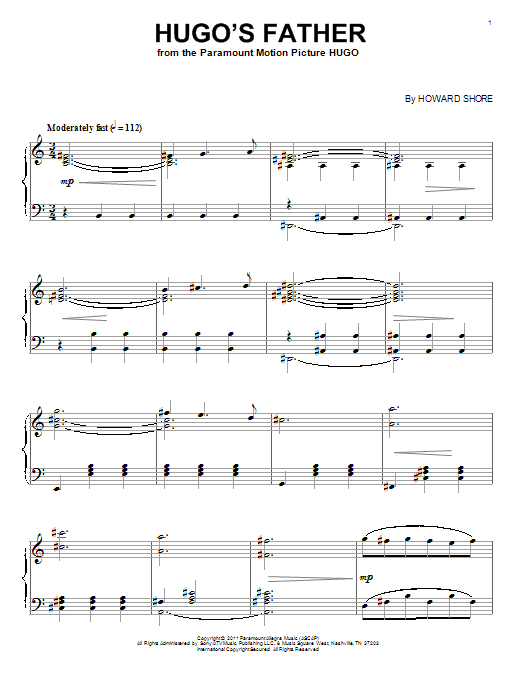 Howard Shore Hugo's Father sheet music notes and chords. Download Printable PDF.