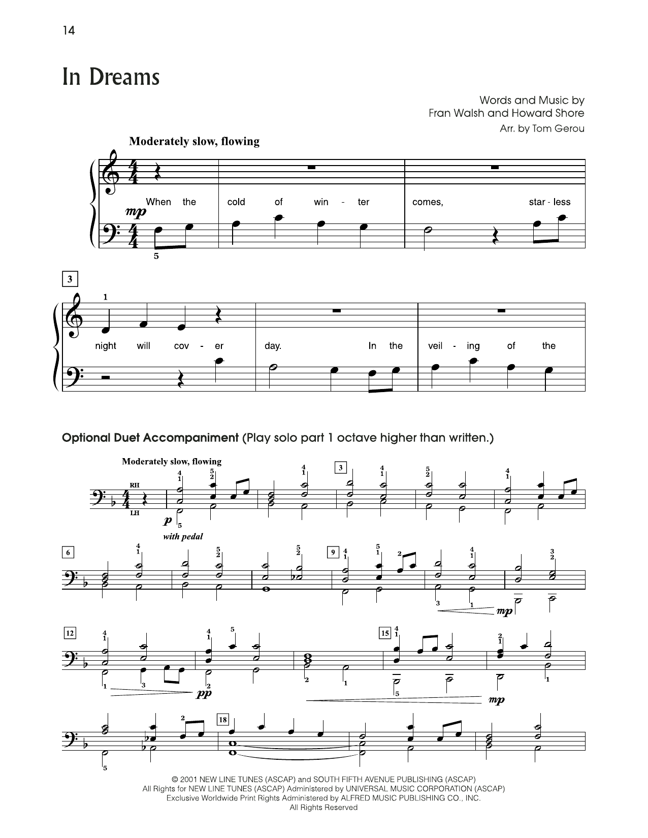 Howard Shore In Dreams (from The Lord Of The Rings) (arr. Tom Gerou) sheet music notes and chords. Download Printable PDF.