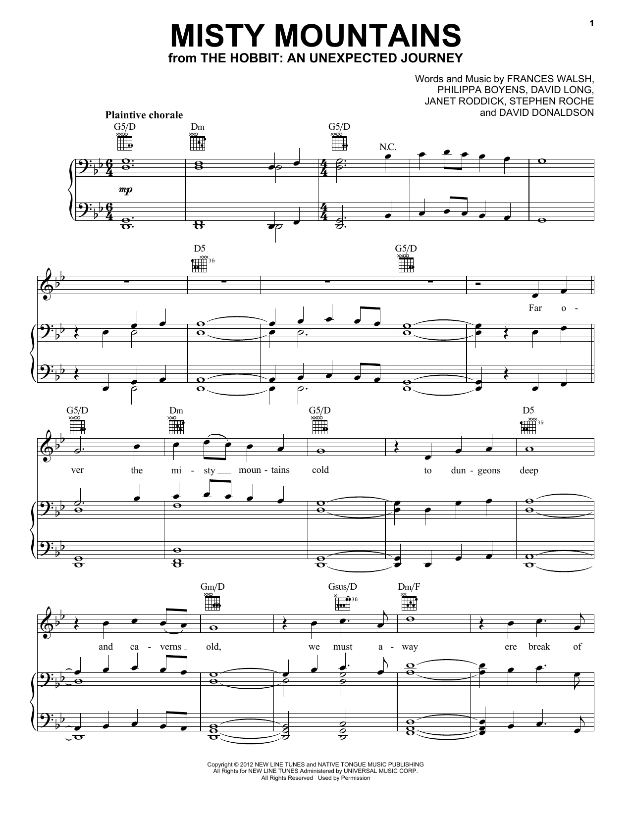 Howard Shore Misty Mountains (from The Hobbit: An Unexpected Journey) sheet music notes and chords. Download Printable PDF.