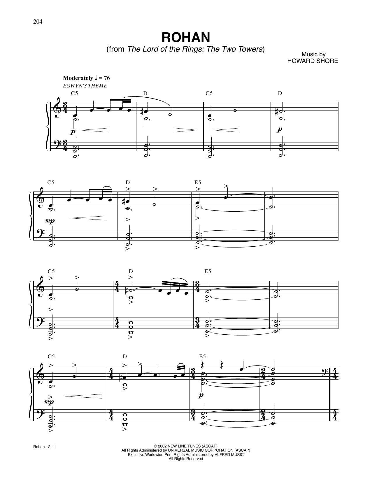 Howard Shore Rohan (from The Lord Of The Rings: The Two Towers) sheet music notes and chords. Download Printable PDF.