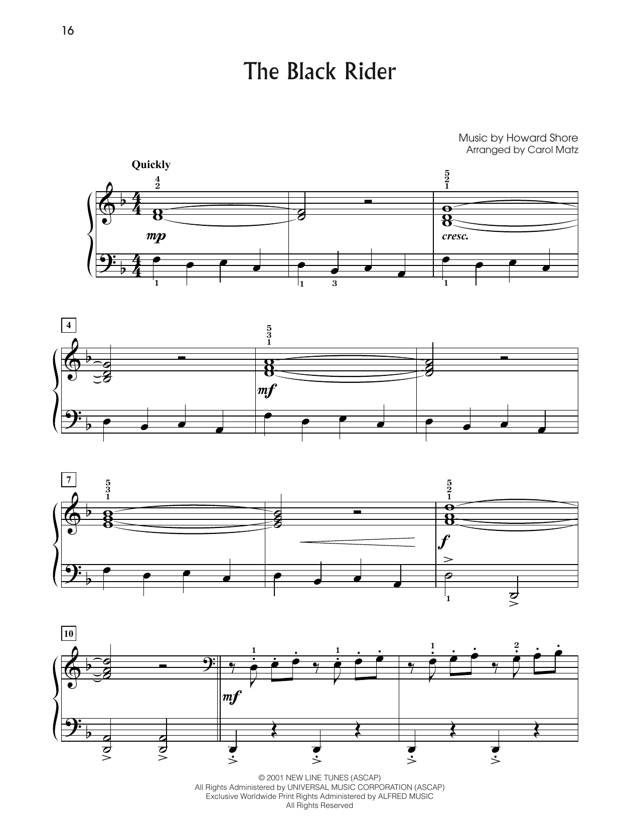 Howard Shore The Black Rider (from The Lord Of The Rings: The Fellowship Of The Ring) (arr. Carol Matz) sheet music notes and chords. Download Printable PDF.