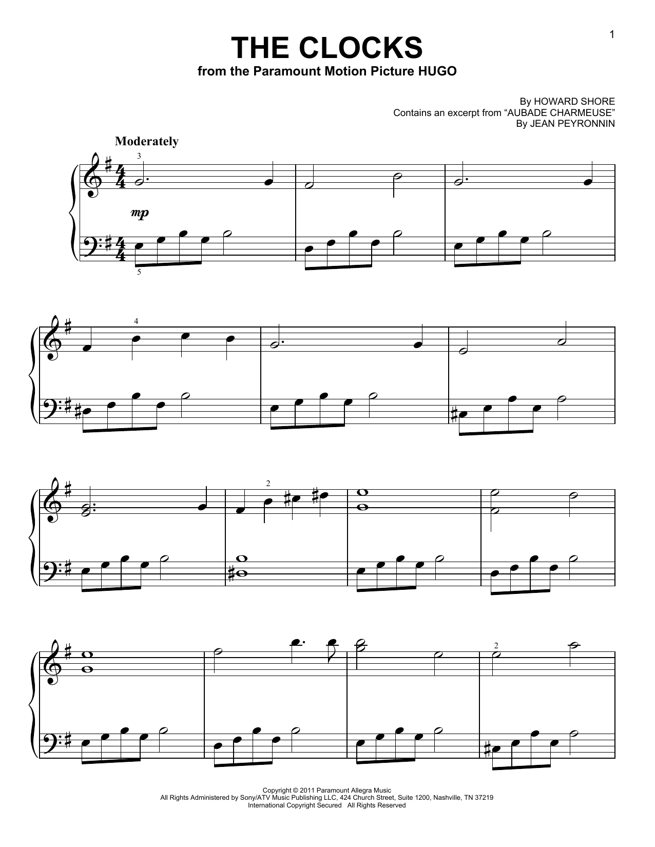 Howard Shore The Clocks (from Hugo) sheet music notes and chords. Download Printable PDF.