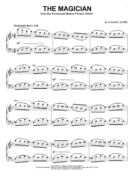 Howard Shore The Magician sheet music notes and chords arranged for Piano Solo