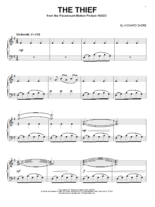 Howard Shore The Thief sheet music notes and chords. Download Printable PDF.