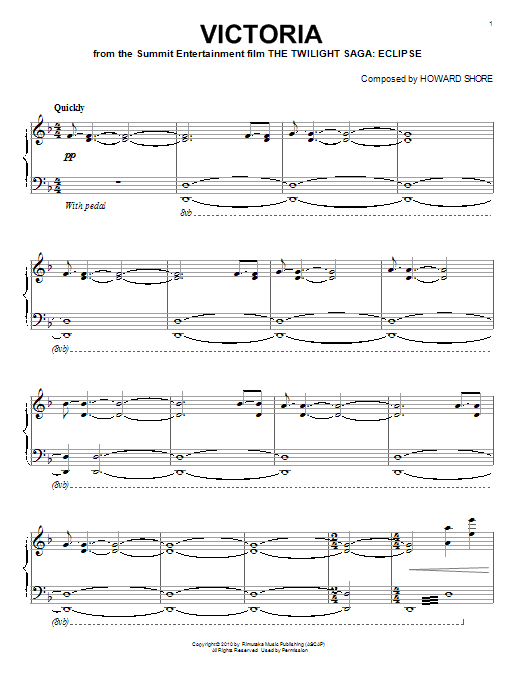 Learn to play Howard Shore Victoria sheet music for Piano Solo in minutes. Price: 7.8900$ Howard Shore Victoria sheet music notes and chords arranged for Piano Solo