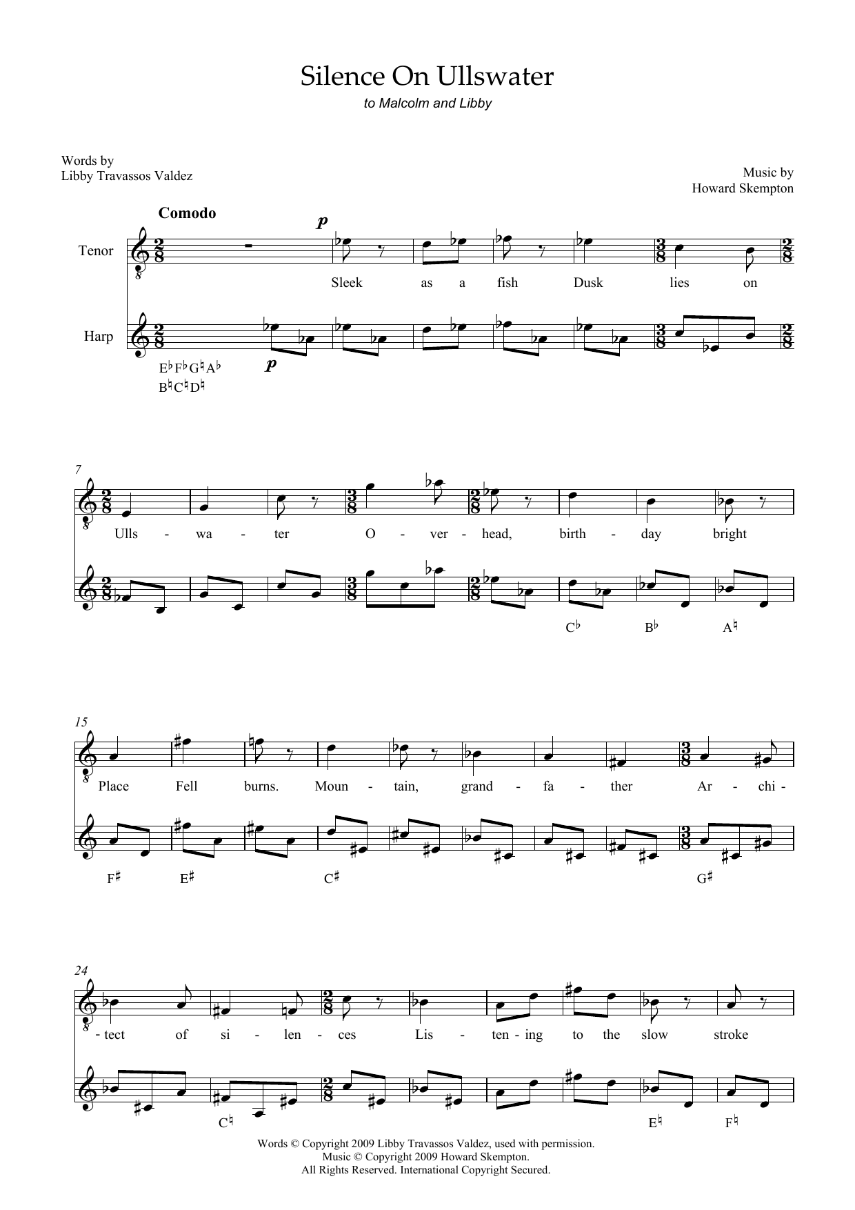 Learn to play Howard Skempton Silence on Ullswater (for tenor & harp) sheet music for Piano & Vocal in minutes. Price: 7.8900$ Howard Skempton Silence on Ullswater (for tenor & harp) sheet music notes and chords arranged for Piano & Vocal