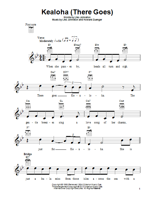 Howard Zuenger Kealoha (There Goes) sheet music notes and chords. Download Printable PDF.