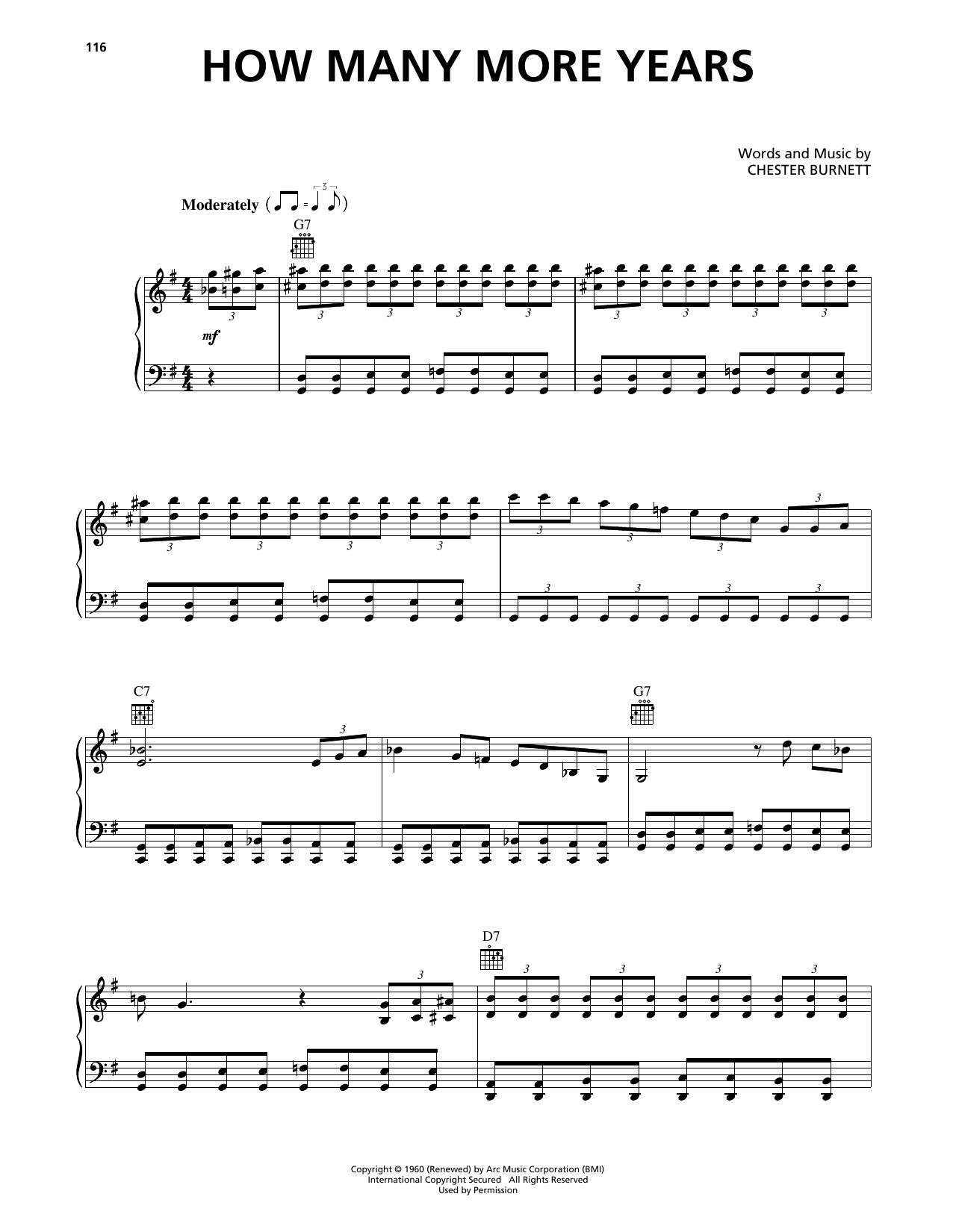 Howlin' Wolf How Many More Years sheet music notes and chords arranged for Real Book – Melody, Lyrics & Chords