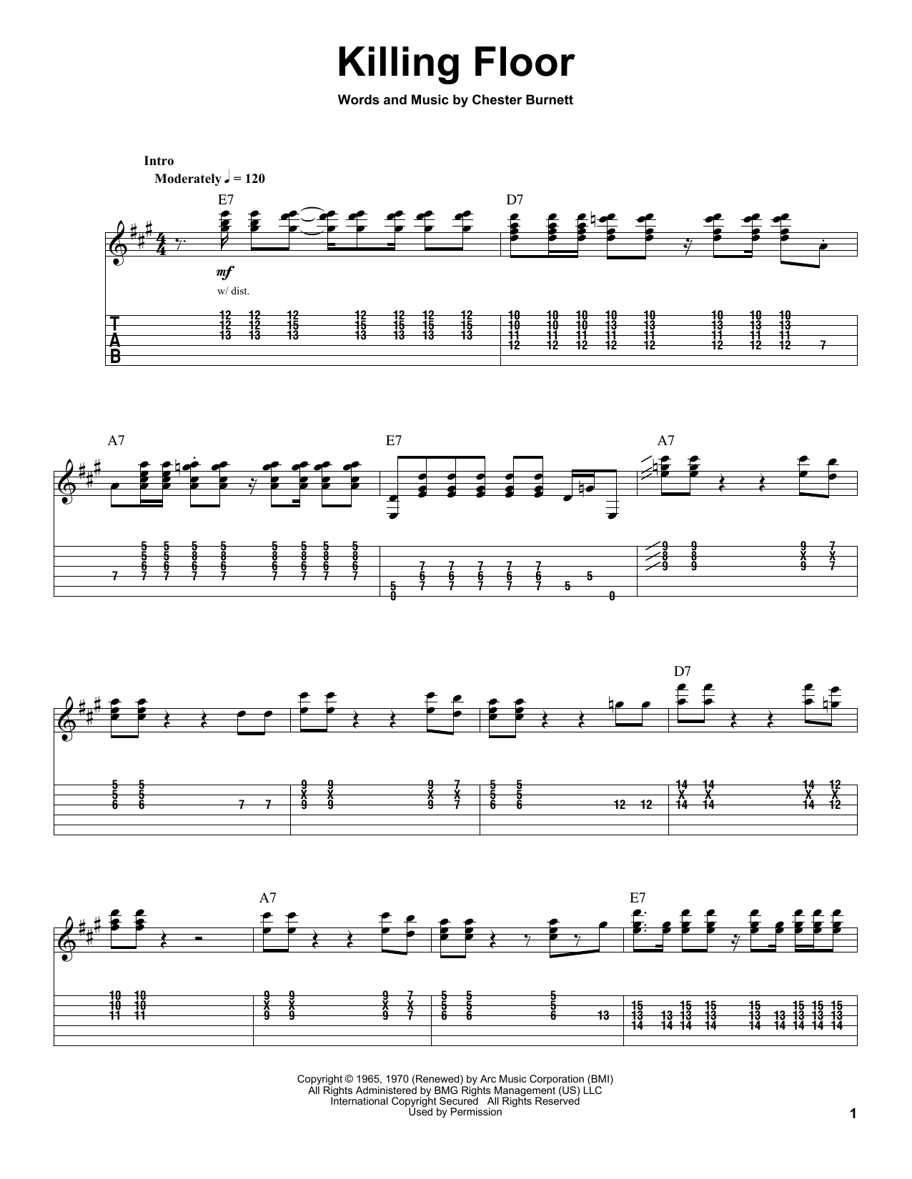 Howlin' Wolf Killing Floor sheet music notes and chords. Download Printable PDF.