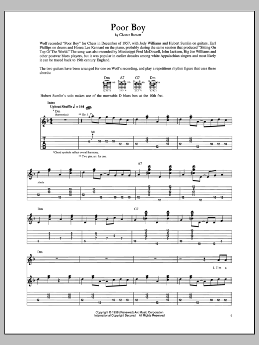 Learn to play Howlin' Wolf Poor Boy sheet music for Guitar Tab in minutes. Price: 7.8900$ Howlin' Wolf Poor Boy sheet music notes and chords arranged for Guitar Tab