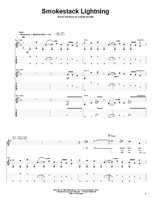 Howlin' Wolf Smokestack Lightning sheet music notes and chords. Download Printable PDF.