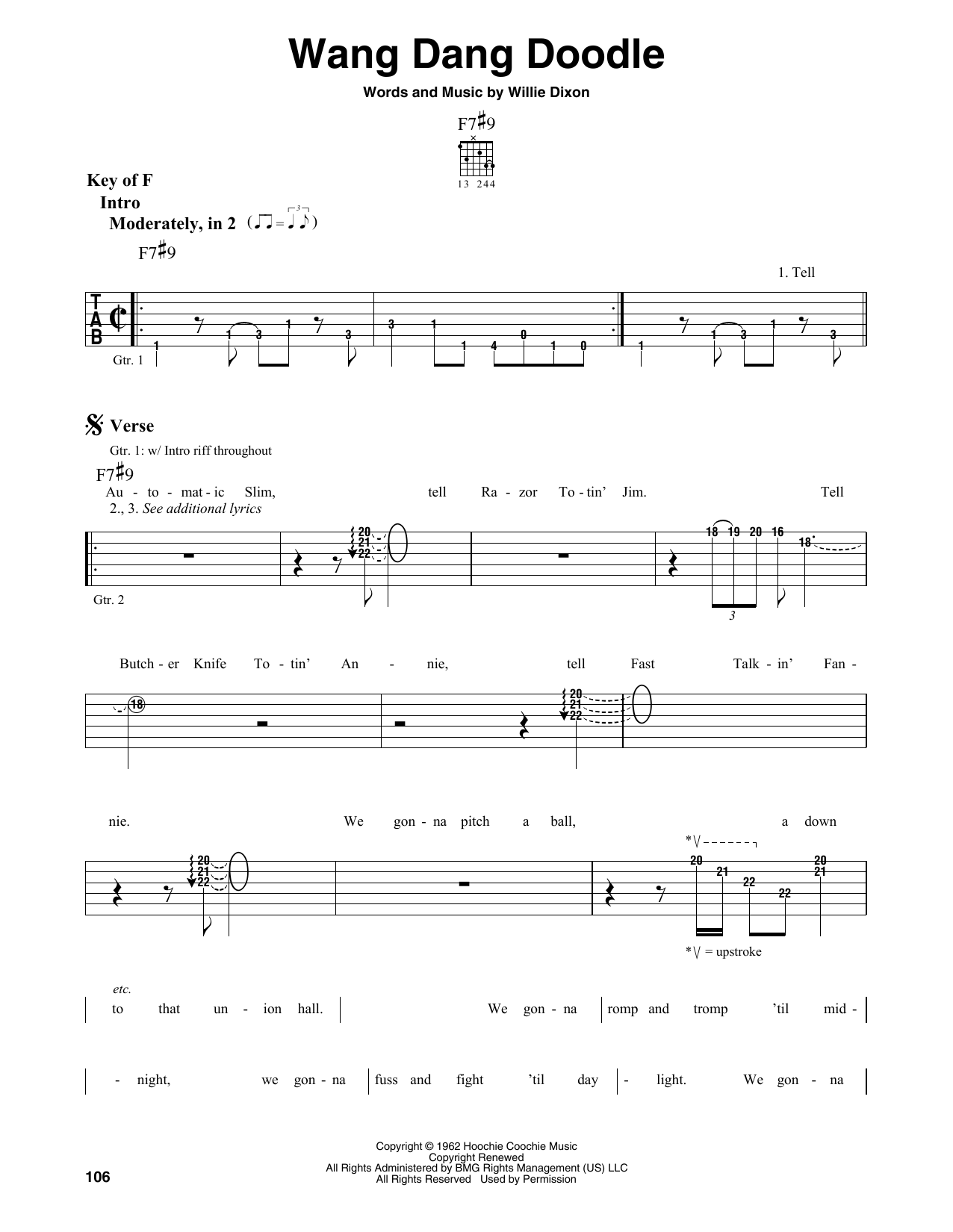 Howlin' Wolf Wang Dang Doodle sheet music notes and chords. Download Printable PDF.