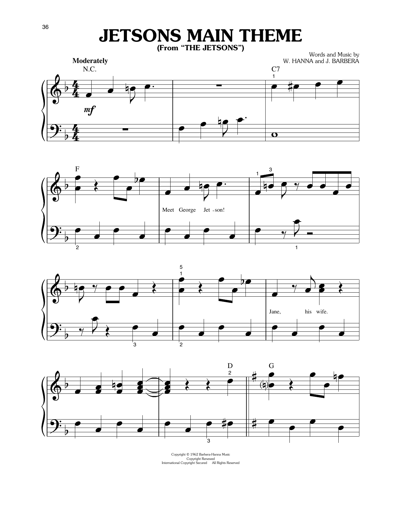 Hoyt Curtin Jetsons Main Theme sheet music notes and chords. Download Printable PDF.