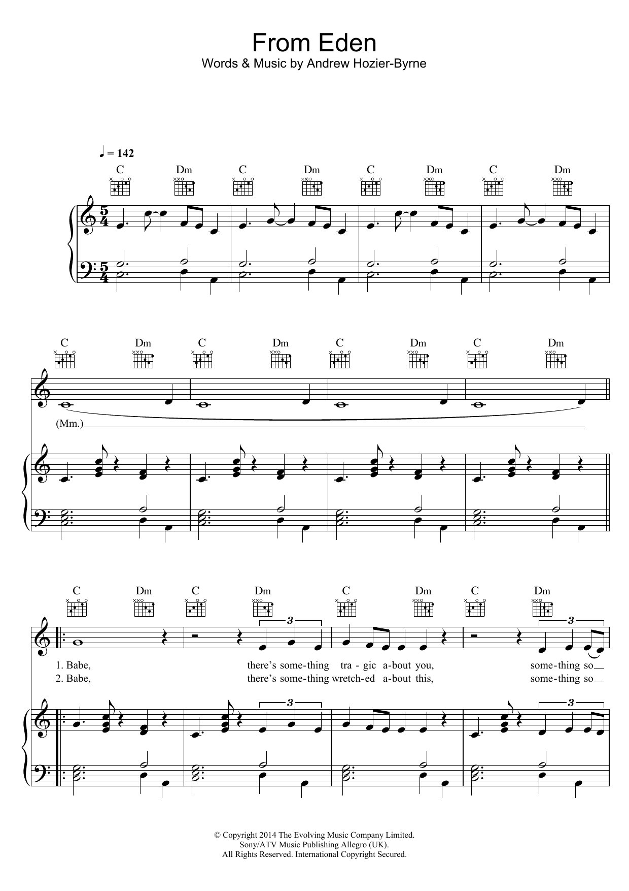 Hozier From Eden sheet music notes and chords. Download Printable PDF.