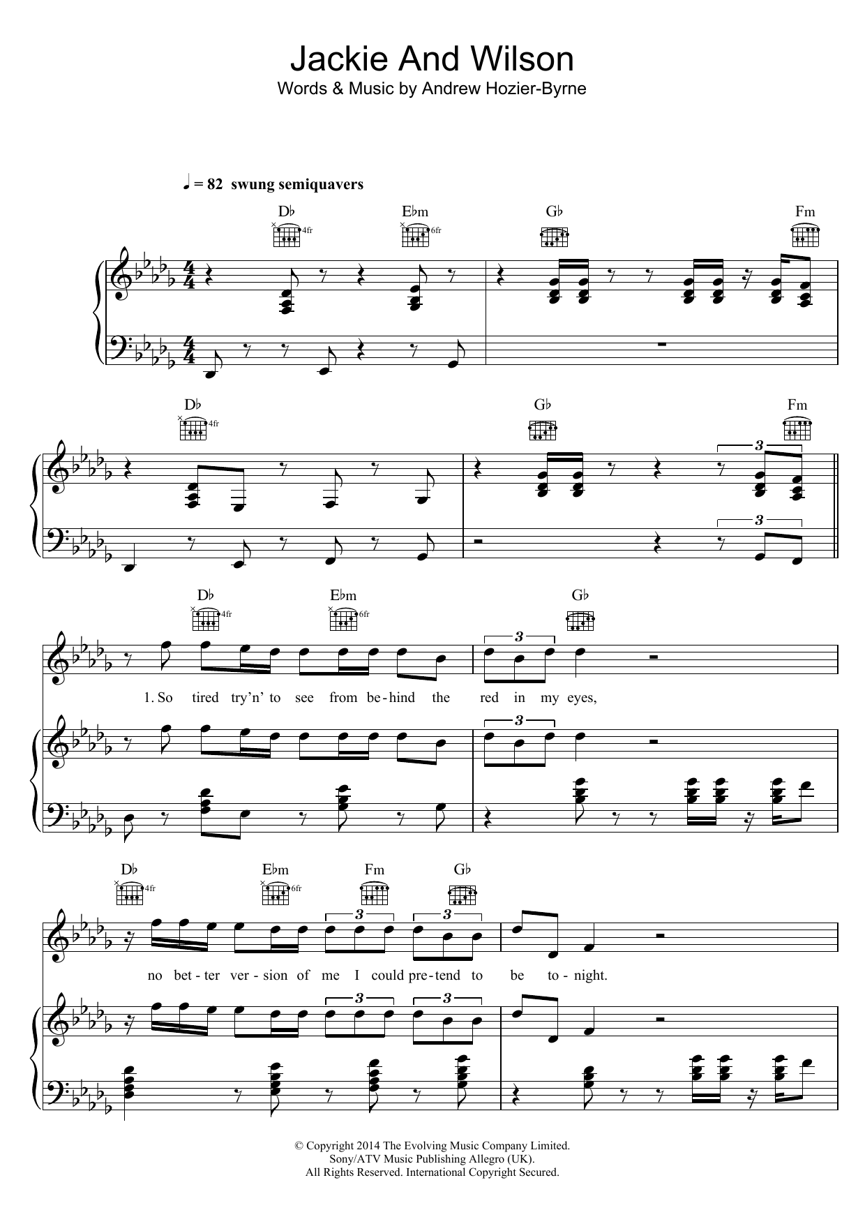 Hozier Jackie And Wilson sheet music notes and chords. Download Printable PDF.