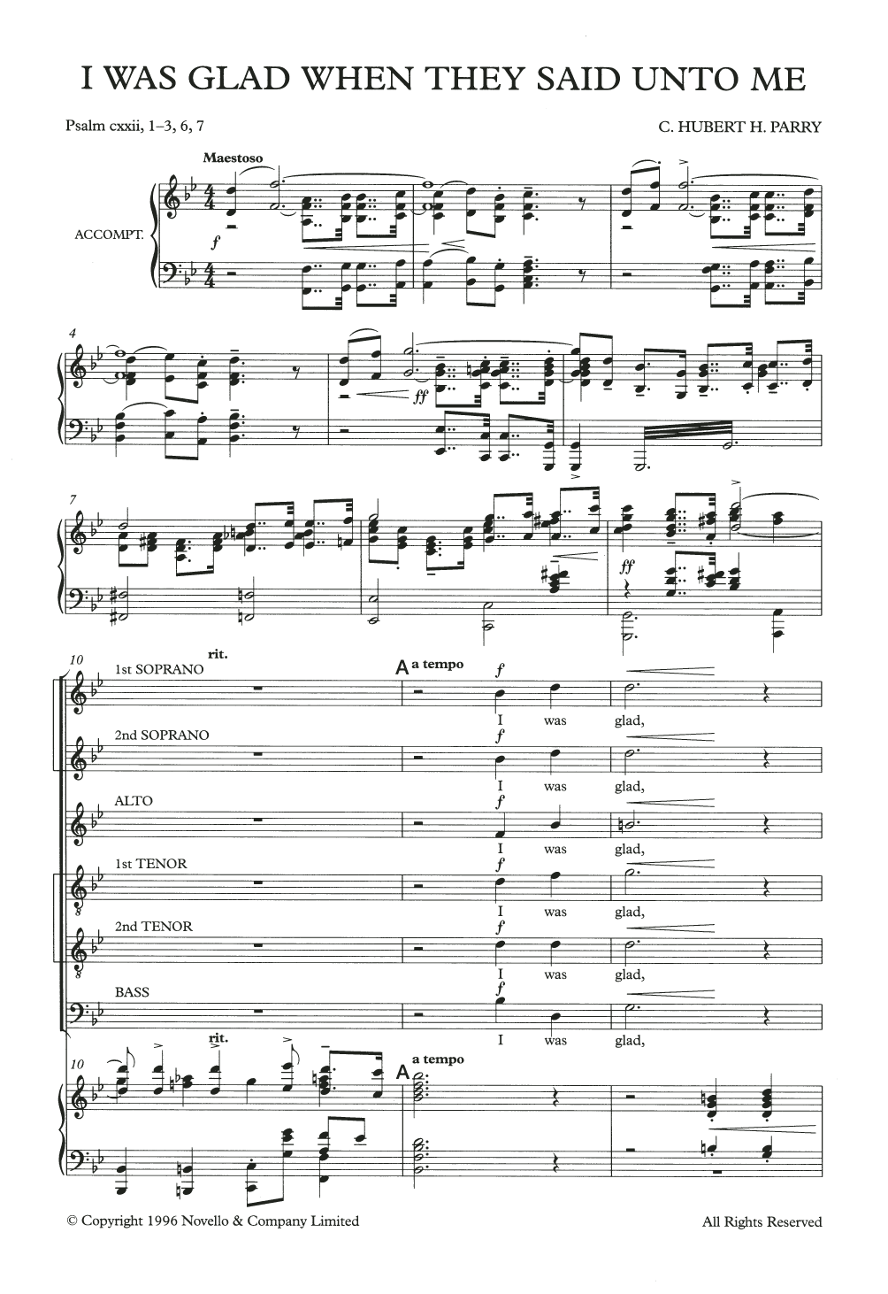 Hubert Parry I Was Glad When They Said Unto Me sheet music notes and chords. Download Printable PDF.