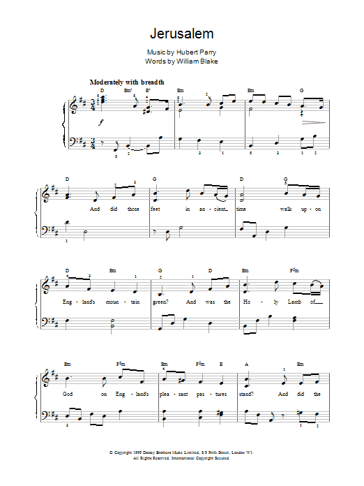 Hubert Parry Jerusalem sheet music notes and chords. Download Printable PDF.