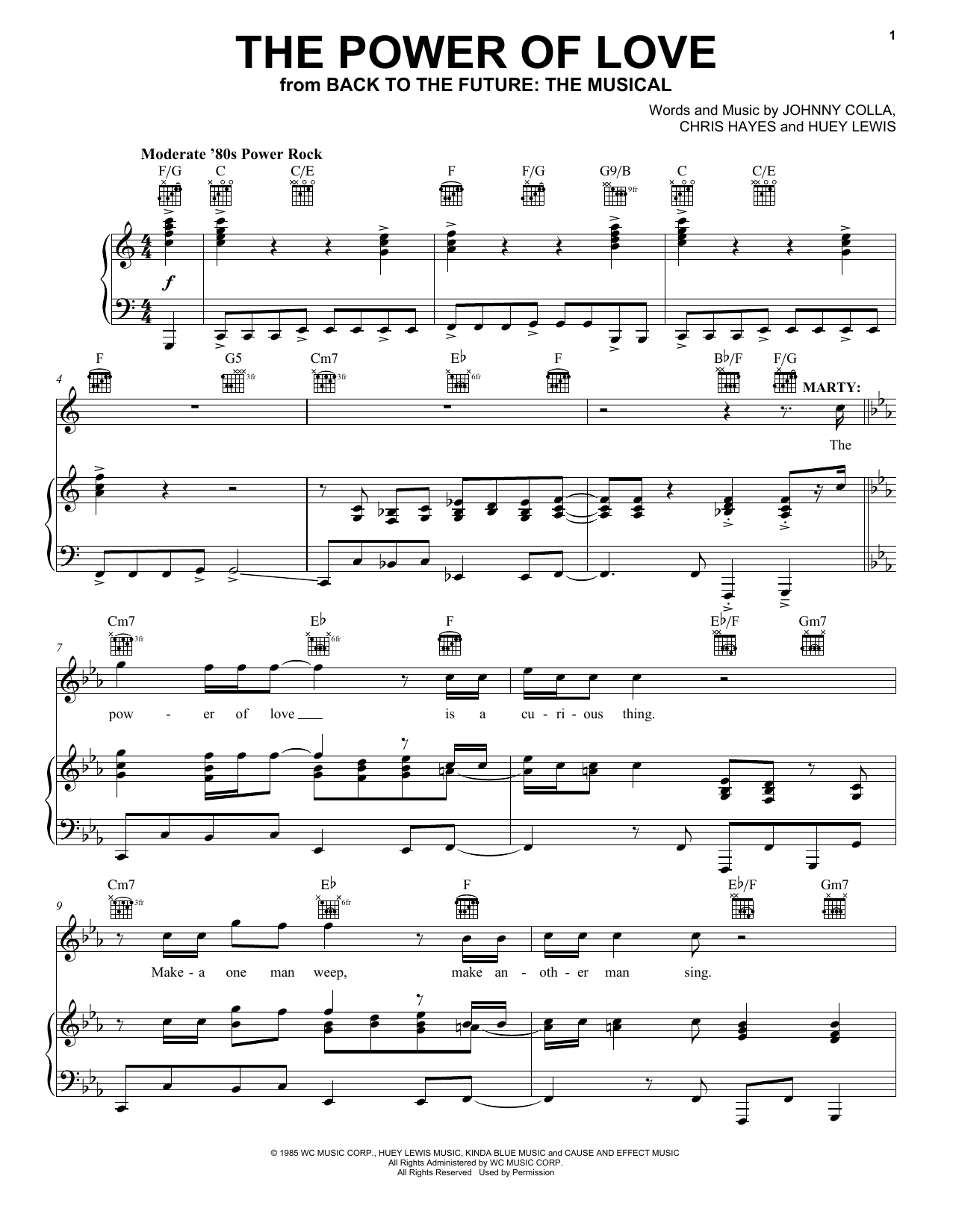 Huey Lewis & The News The Power Of Love (from Back To The Future: The Musical) sheet music notes and chords. Download Printable PDF.